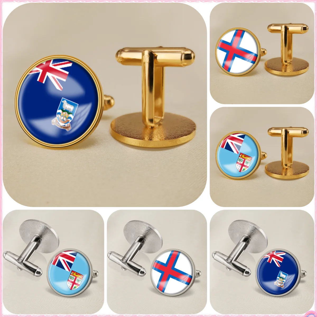 Falkland Islands Faroe Islands Fiji National Emblem Flag Cufflinks