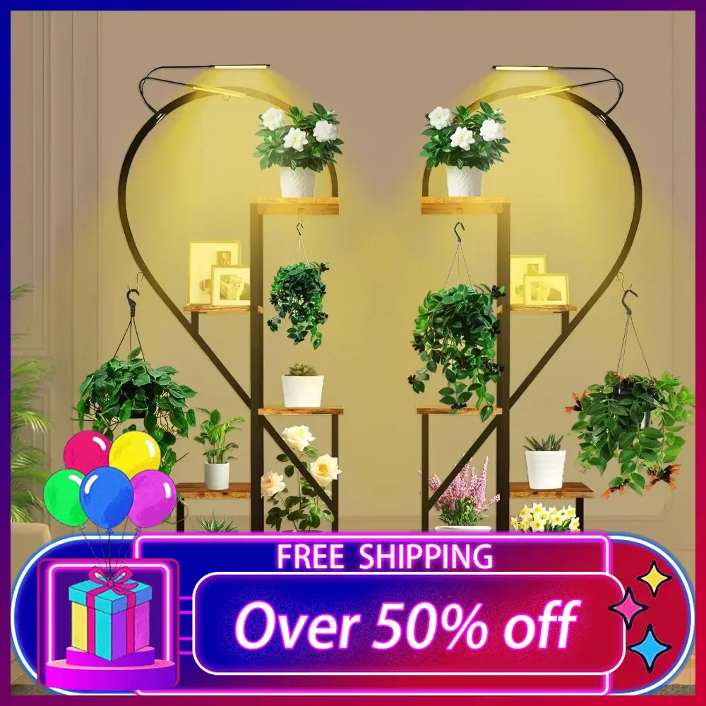 

2PCS 6 Tier Tall Plant Stand Indoor with Grow Lights, Half Heart Shaped Plant Stands, for Home Decor Patio Living Room Balcony