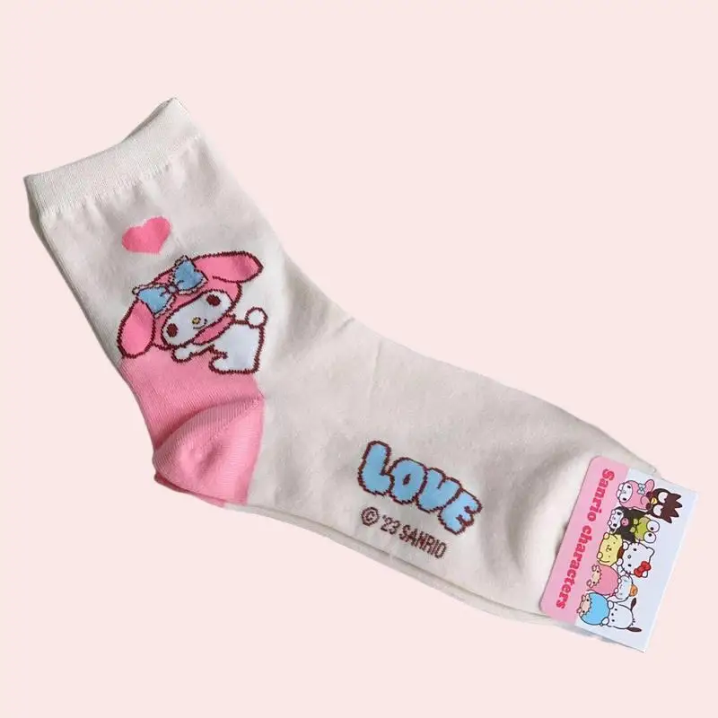 

Kuromi Cinnamoroll Girls Cartoon Socks Sanrio Hello Kitty Melody Spring Autumn Anime Kawaii Sweet Absorb Sweat Soft Cotton Socks
