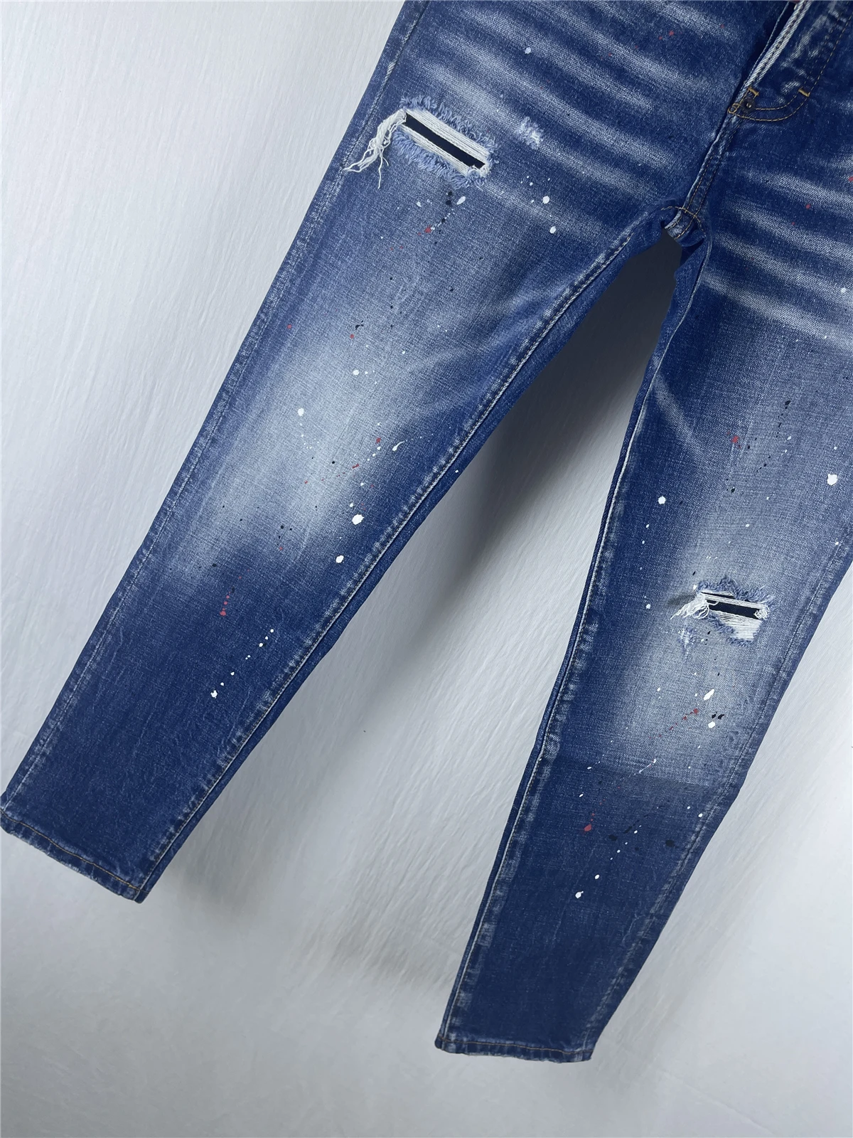 

6052, новые синие мужские джинсы, модные облегающие джинсы с микропулой краской, простые универсальные узкие джинсы для мужчин