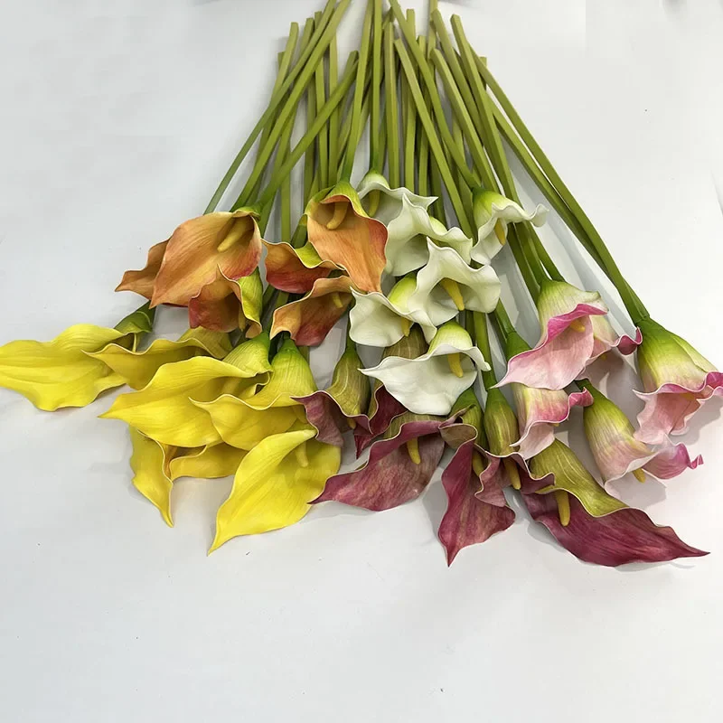 4pcs/lot Real Touch Artificial Flowers PU Calla Lily Fake Flower Green Plant Bedroom Decoration Simulation Orange Calla Lilies