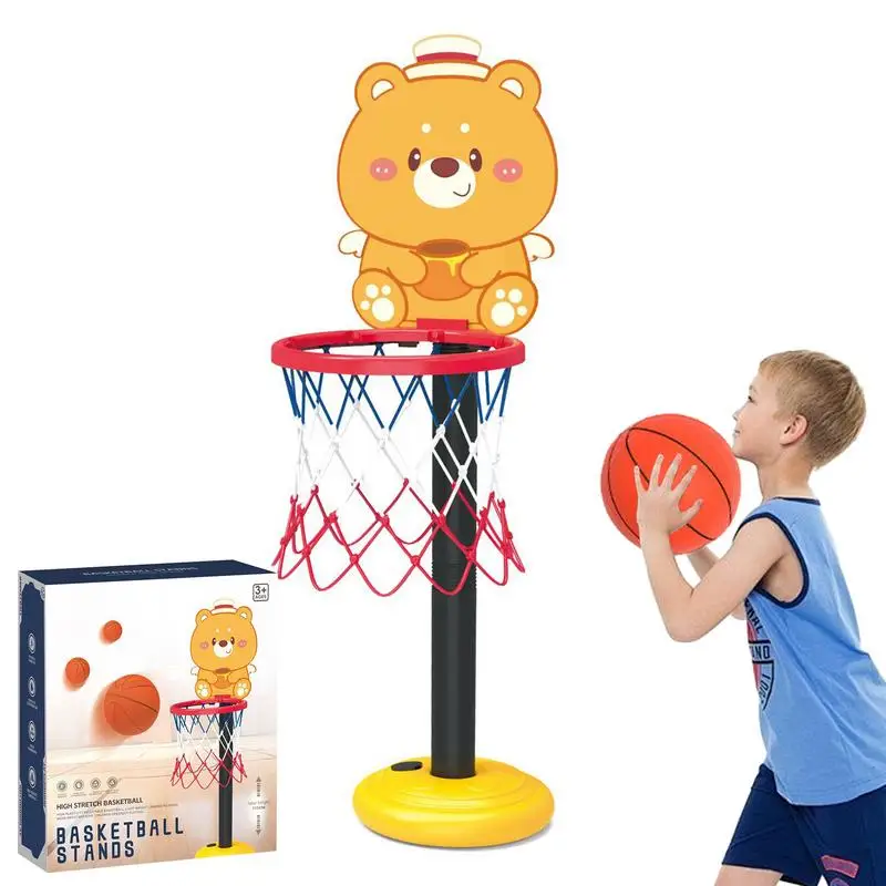 Basketball Hoop For Kids Height Adjustable Standing Indoor Game Sport Toy Basketball Hoop Cartoon Bear Board Early Education Toy