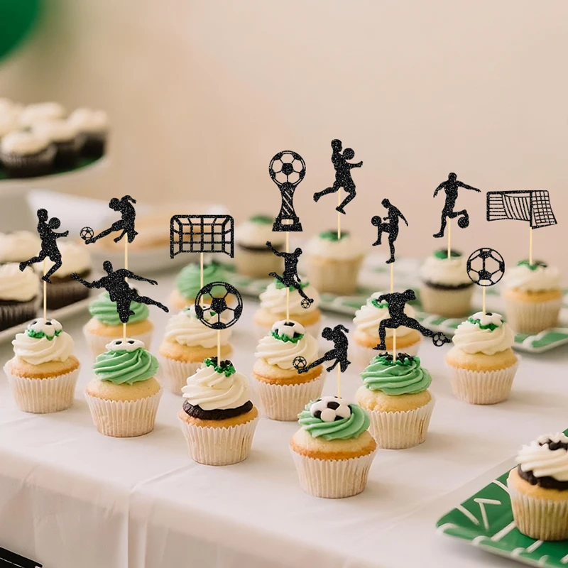 YOMDID 24 Stück Fußball-Kuchenaufsätze, Cupcake-Aufsätze mit Fußball-Themen für Geburtstage, Jugendliche, Duschen und Sport-Kuchendekoration – Detail 8