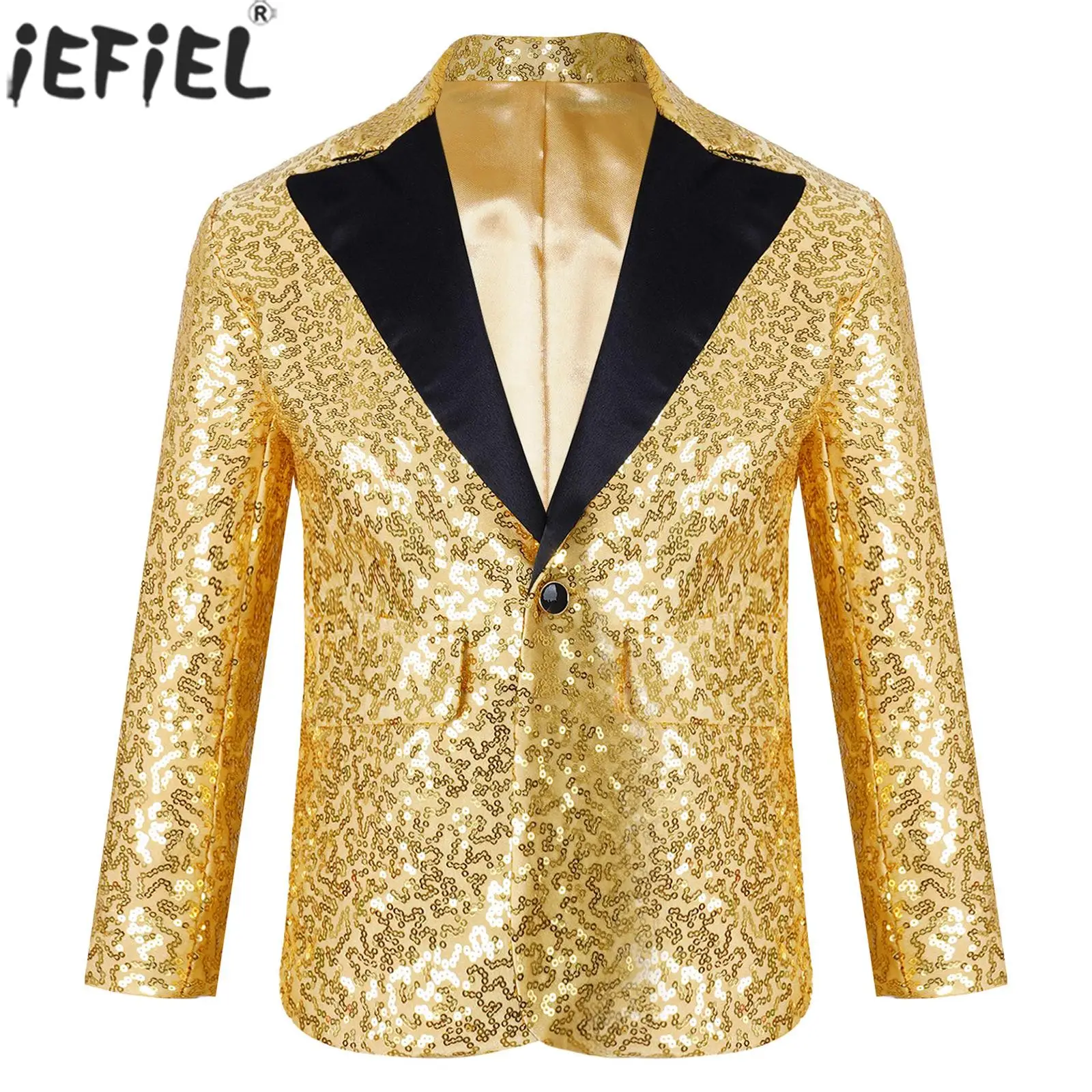 

Kids Boys Shiny Sequins Blazer Suit Jacket Coat Tuxedo Christmas Wedding Banquet Birthday Party Prom Stage Performance Costume