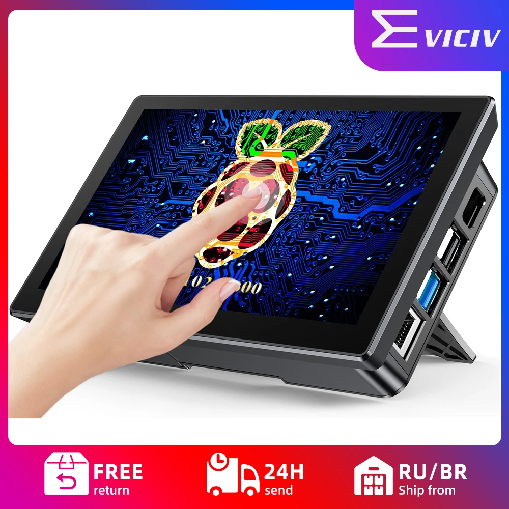 EVICIV 10 Inch Monitor Raspberry Pi 4 Touch Screen Portable Monitors RasPi 4 USB-C HDMI RPi Display IPS Panel With Case Fan Game