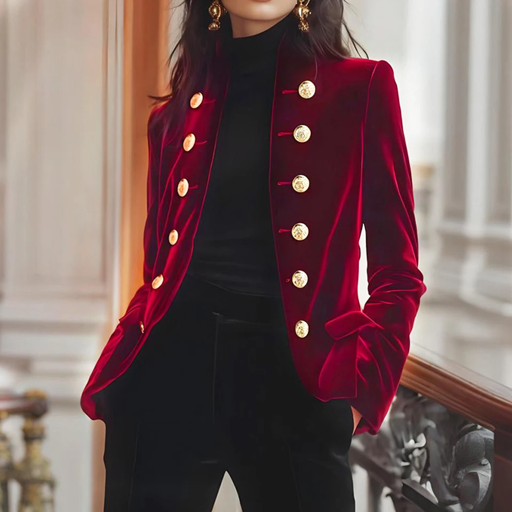 

Модная однотонная двубортная куртка FD2344, осень-зима, Новое поступление, женская одежда через границу в Европе и Америке