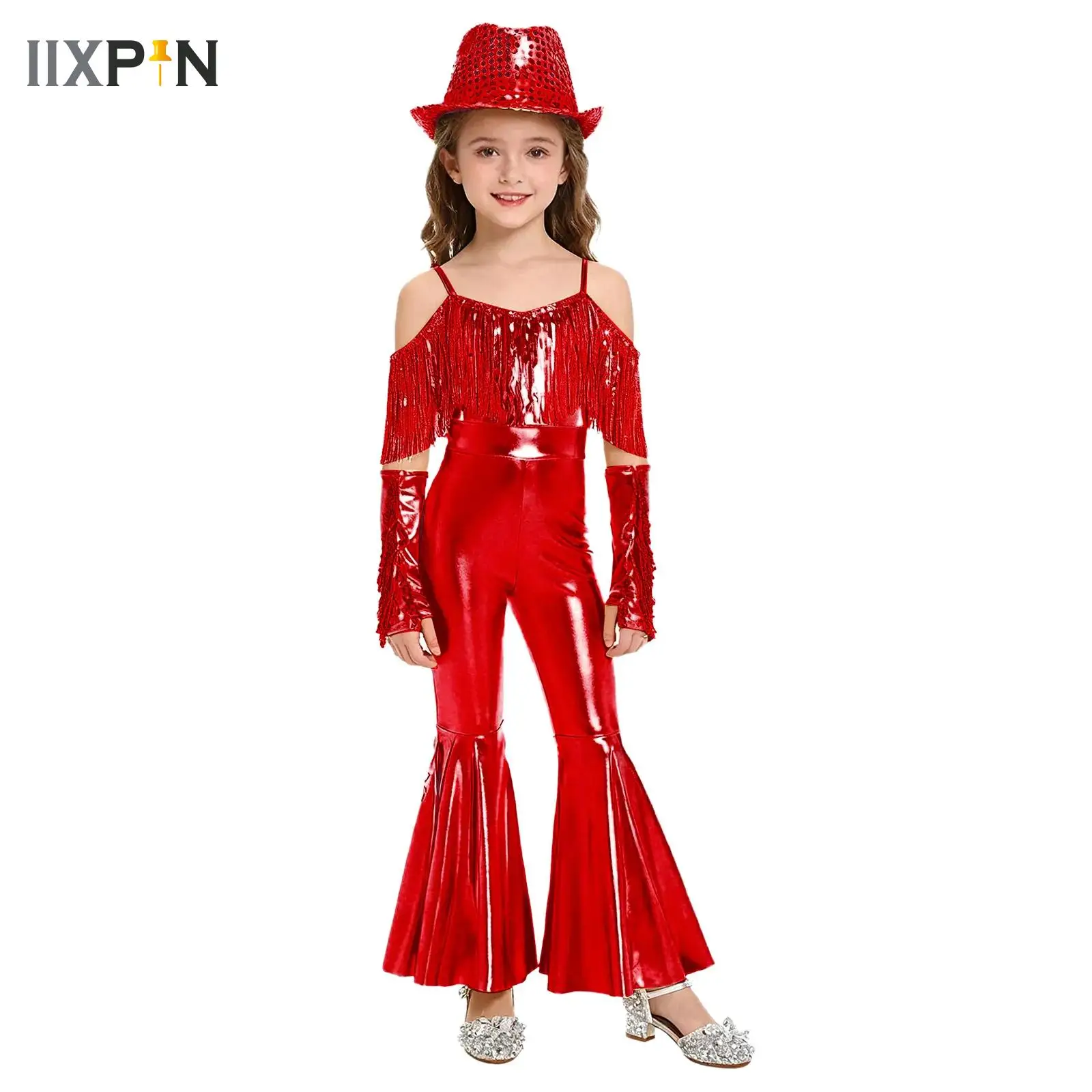 

Girls Cowgirl Jumpsuit with Fedora Hat Gloves Set 6-16 Yrs Kids 70s Jazz Disco Hippie Costume Halloween Cowboy Cosplay Outfits