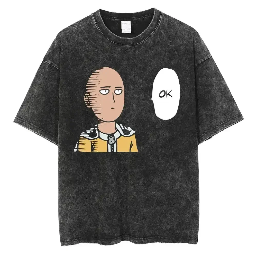 

One Punch Man Strongest Man Vintage T Shirt Ok Designer Illustration Pattern Street Harajuku Summer 2025 New