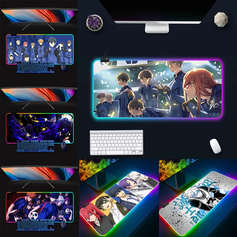 Blue Lock RGB Pc Gamer Keyboard Mouse Pad Mousepad LED Glowing Mouse Mats Rubber Gaming Computer Mausepad