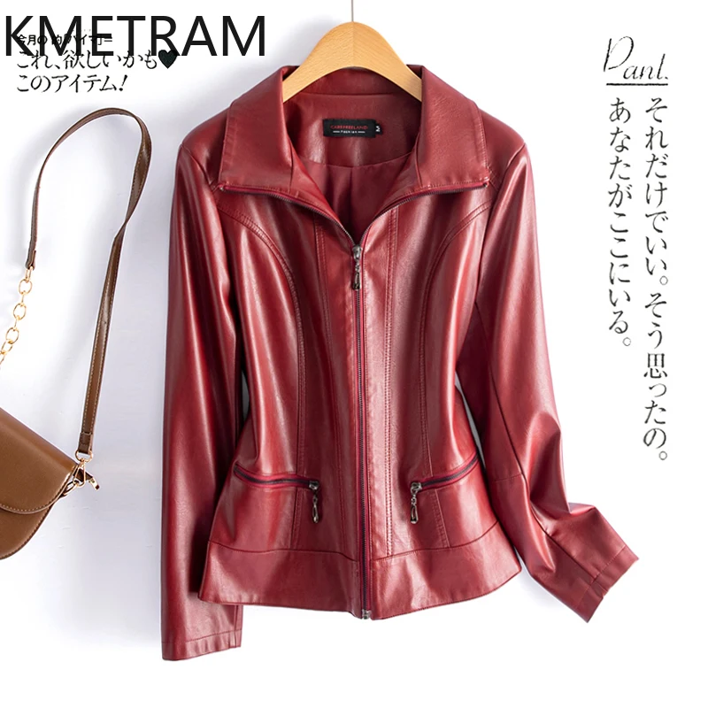 KMETRAM Natural Sheepskin Leather Jacket for Women Spring Autumn Women\'s Jackets Motocycle Short Coats Slim Fit Casaco De Couro