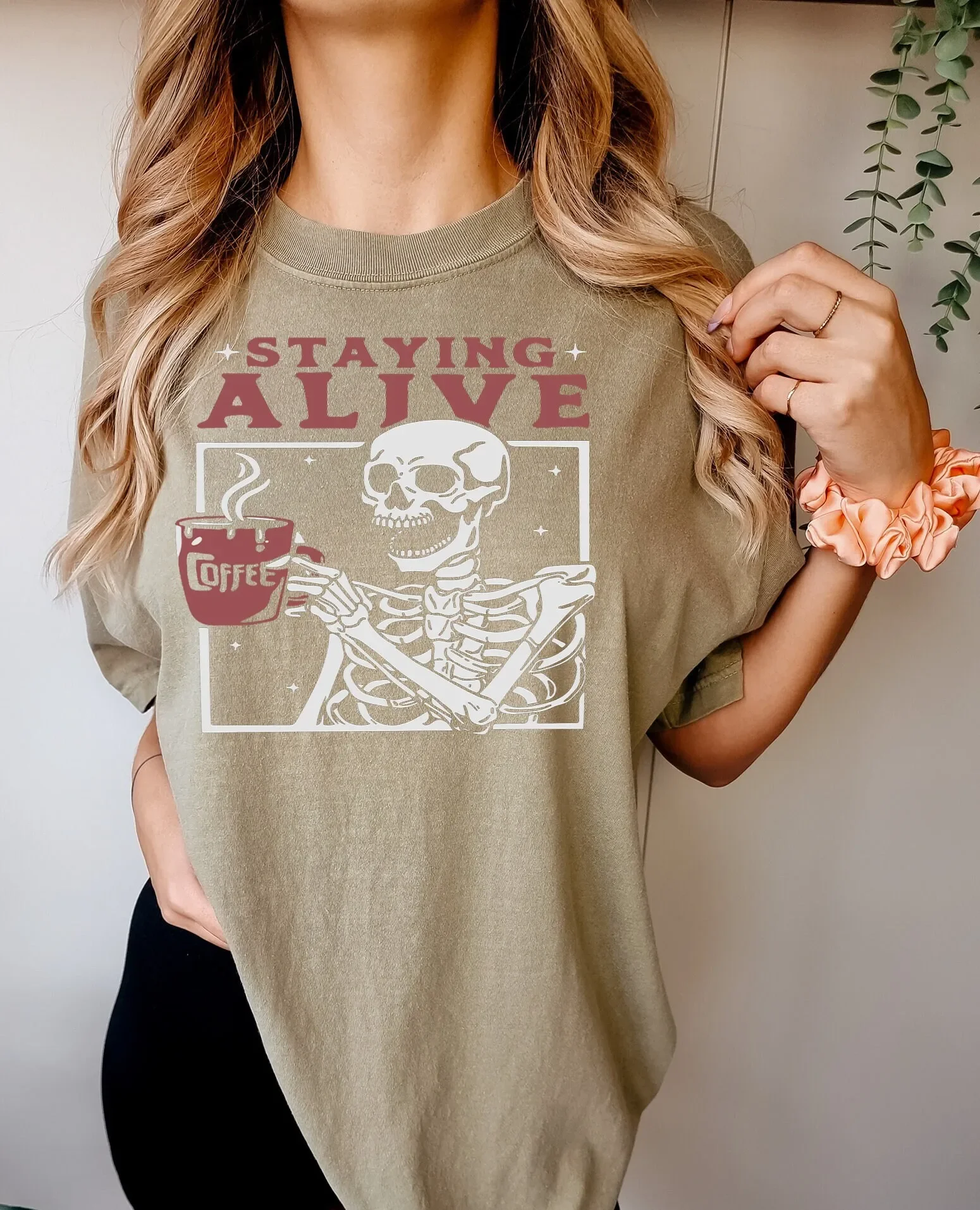 T-shirt pour les amateurs de café, motif squelette, drôle, tendance, vintage, AddicT
