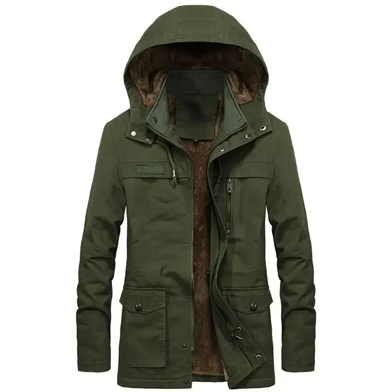 Casual Cotton Padded Jacket Male Multi-Pocket Fur Hoodies Men Coat Parka Hombre Thick Warm Man Jacket Mens Warm Autumn Hooded Ca