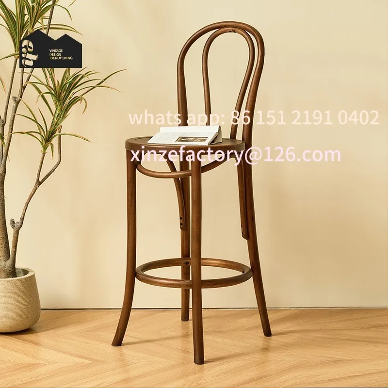 

Customizable celebrity light luxury retro bar high chair solid wood rattan bea room bar chair sonite chair