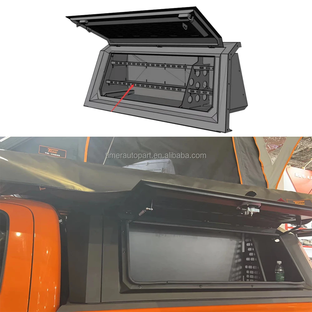 Steel Outdoor Pickup Truck Tool Boxes Bed Campervan Side Hard Cover Waterproof Foldable Organizer Divided Storage Case Shelf