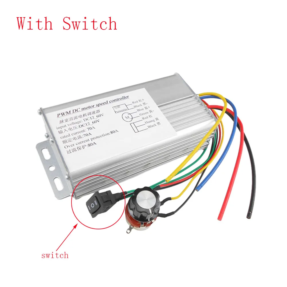 DC 10-60V Motor Speed Controller 4000W High Power Forward Reverse 0-100% Motor Speed Adjustable Regulator 70A Motor Governor