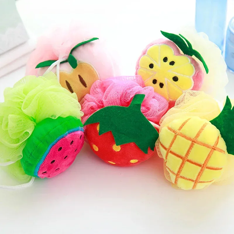 Baby Bath Brush Cartoon Fruit Shape Soft Baby Bath Sponge Shower Ball Children Newborn Infant Bathing Product Cleaning Care Tool