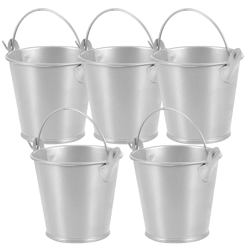 5 Pcs Mini Flower Pot Metal Tin Buckets Silver Retro Design Small Snack Candy Storage Vase Home Decor Photography Props