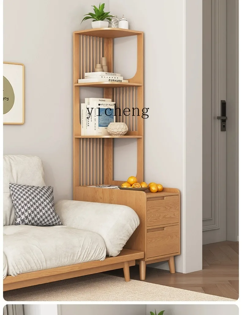 

ZYA Cream Style Solid Wood Sofa Side Cabinet White Ash Wood Bookshelf Modern Simple Storage Cabinet Side Table