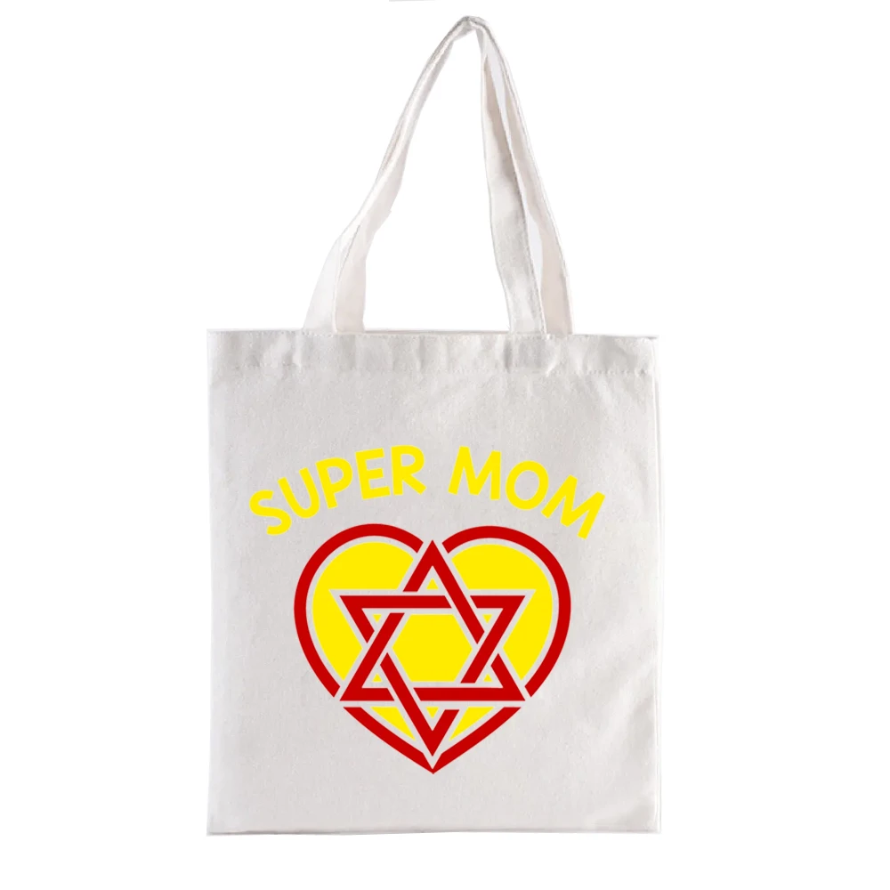 Super Mom Star of David Jewish Super Hero Canvas Bag S Graphic Print Shopping Bags Funny Handbags Women's Handbag Totebag Tote