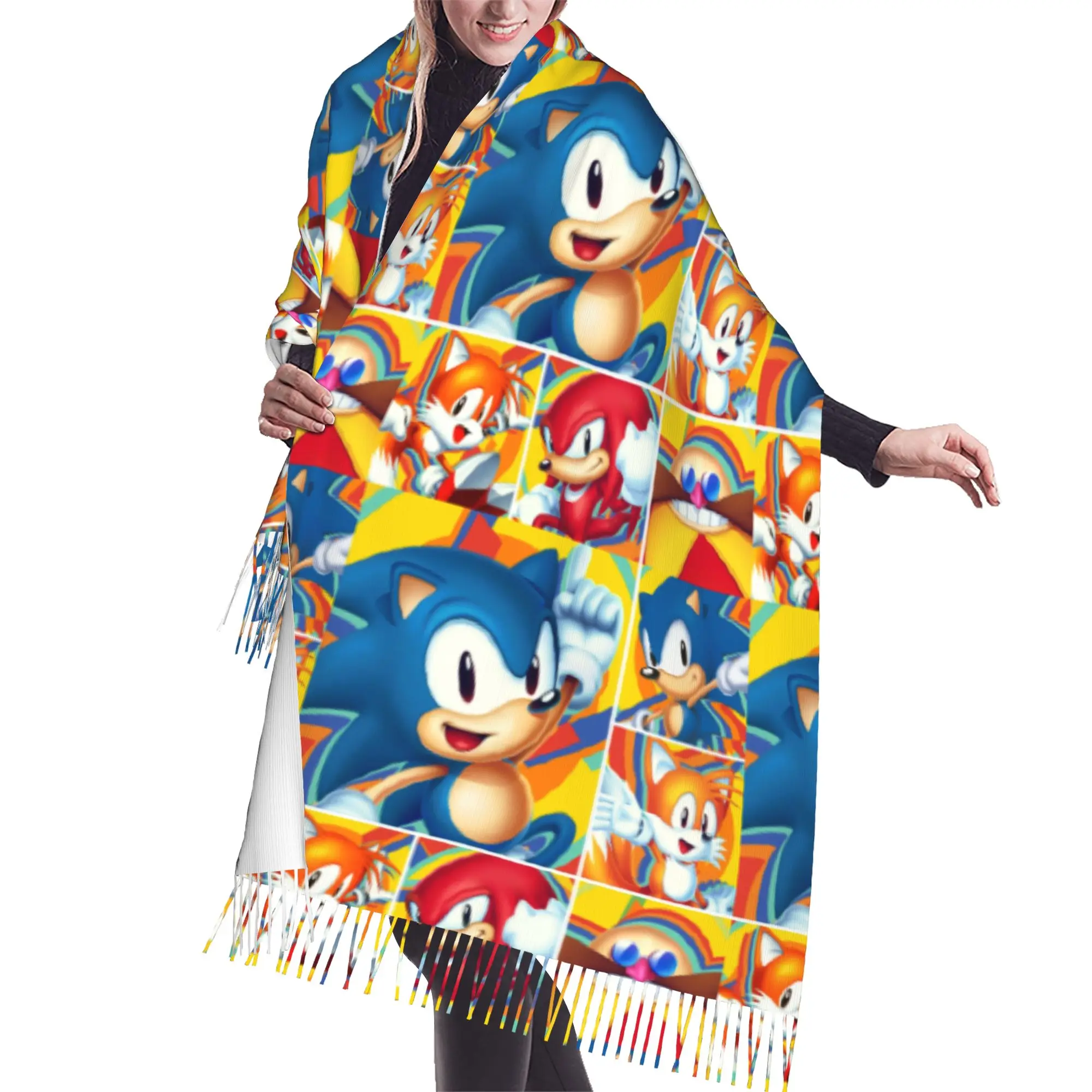 Custom Print S-Soniced Cartoon Scarf Women Men Winter Warm Scarves Video Game Shawls Wraps
