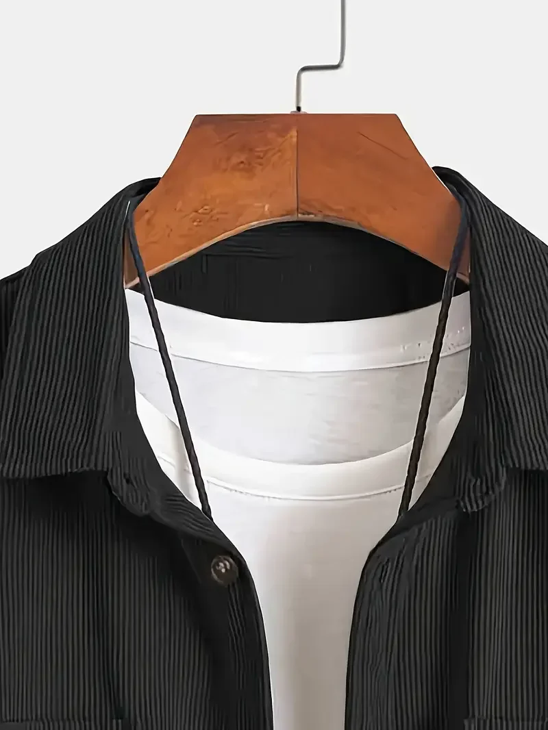 Immagine 5: Camicia in velluto a coste da uomo, nuova collezione primavera autunno 2026, casual con colletto a revers, vestibilità ampia, giacca alla moda, leggera, per tutti i giorni, streetwear, capo esterno
