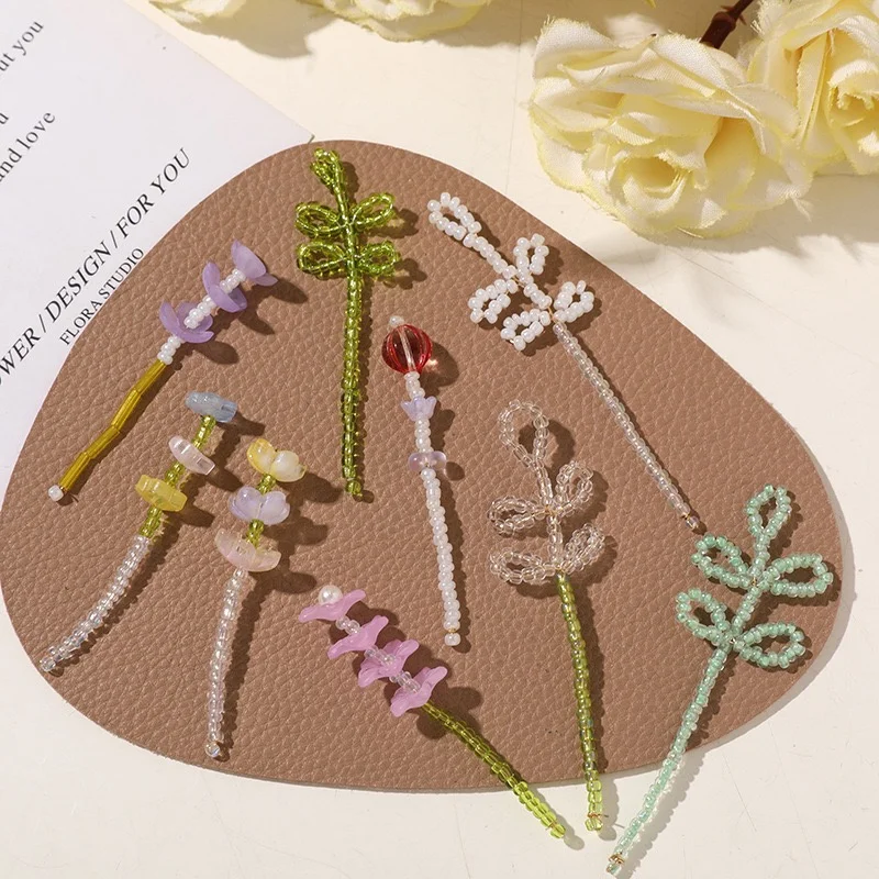 Creative style 30pcs/lot color acrylic glass bead handmade weave cartoon flowers shape floral diy jewelry garment hair accessory