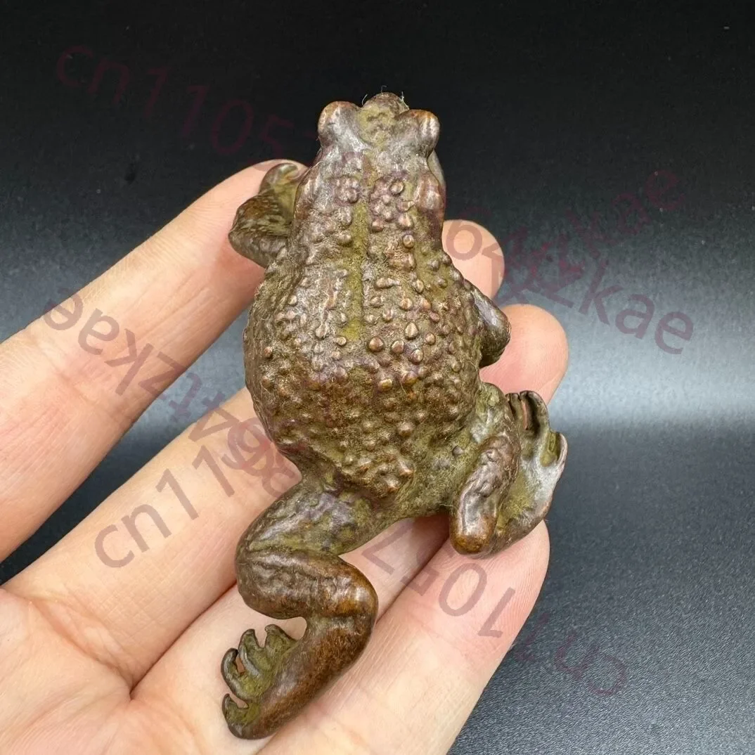 China Antique Copper Collection Toad Small Statue Tea Pet Lucky Wealth Ornament