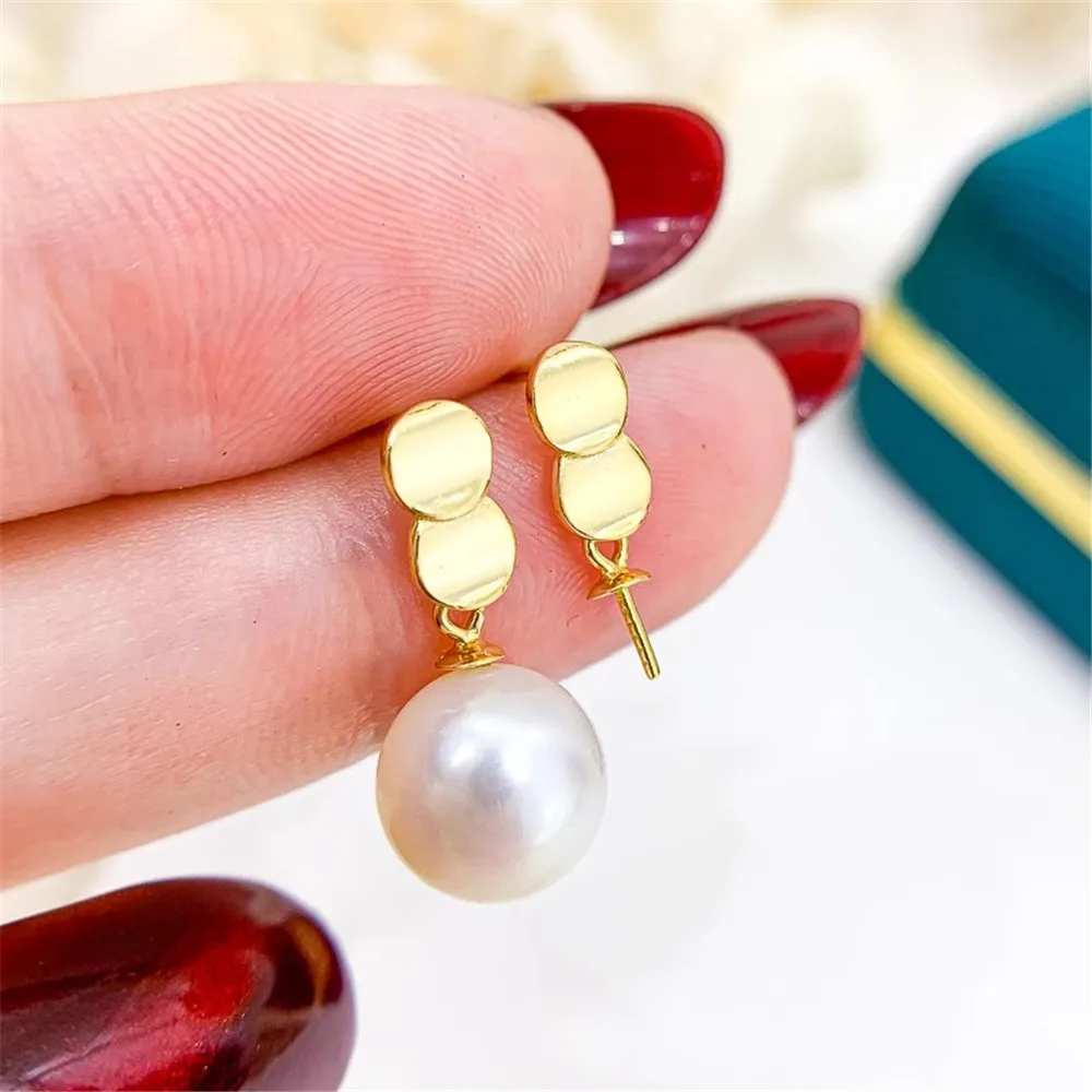 

DIY Pearl Mini Accessories S925 Pure Silver Ear Stud Empty Holder Gold Silver Earrings Fit 8-11mm Oval E307