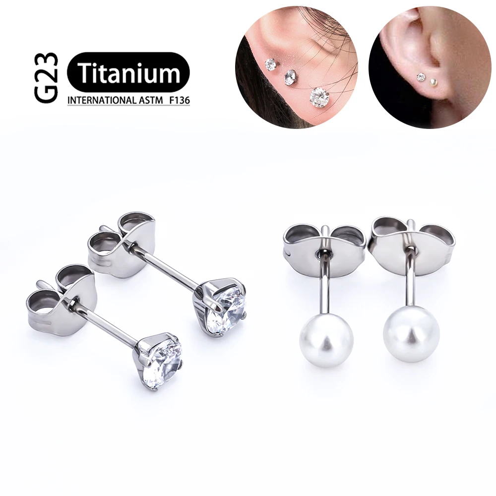 1Pair Titanium G23 16G Earring Helix Tragus Cartilage Earring 3MM 4MM 5MM Zircon Internally Threaded Piercing Jewelry For Women