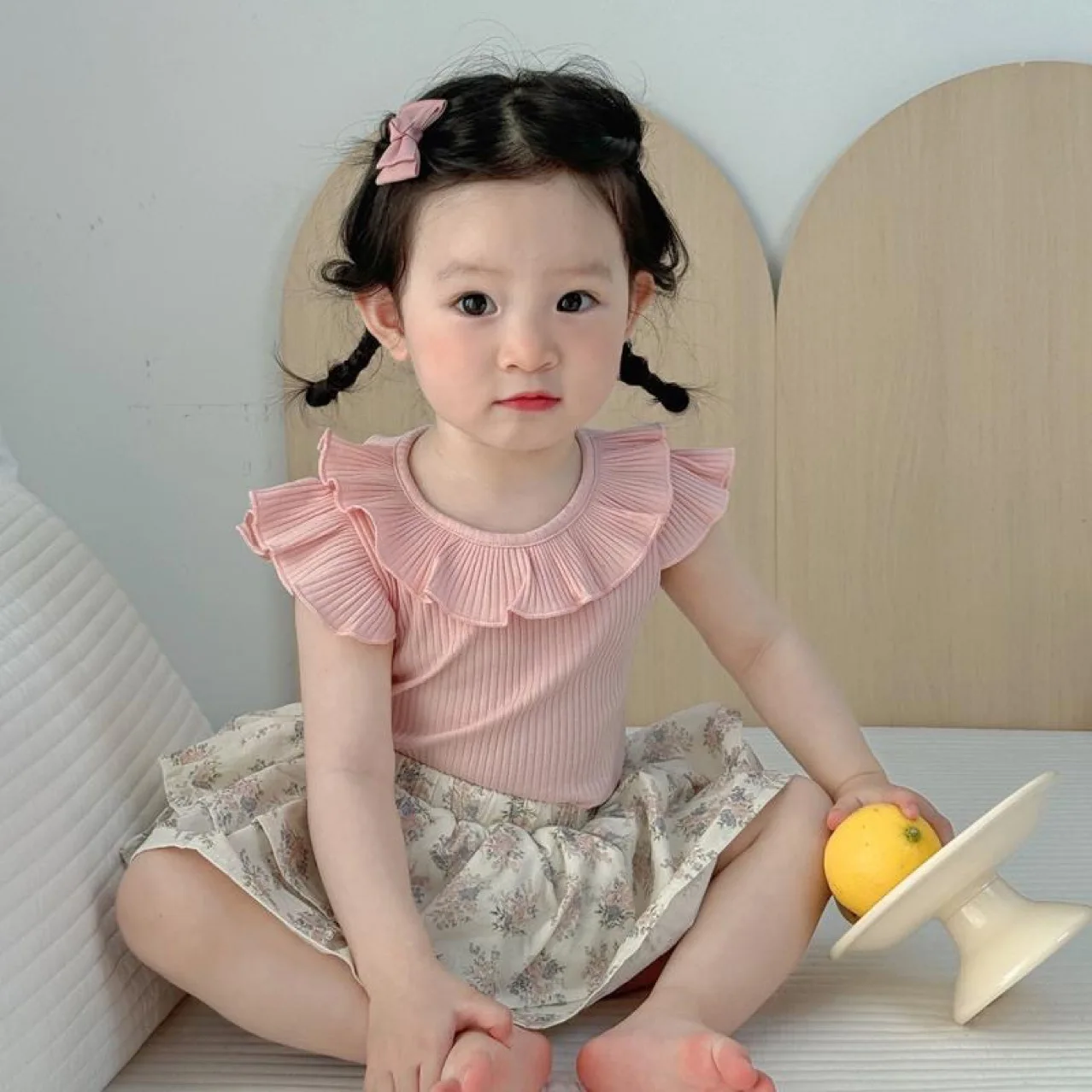 

Baby girl summer clothes baby flying sleeves top floral hip skirt split suit girl foreign style princess going out clothes