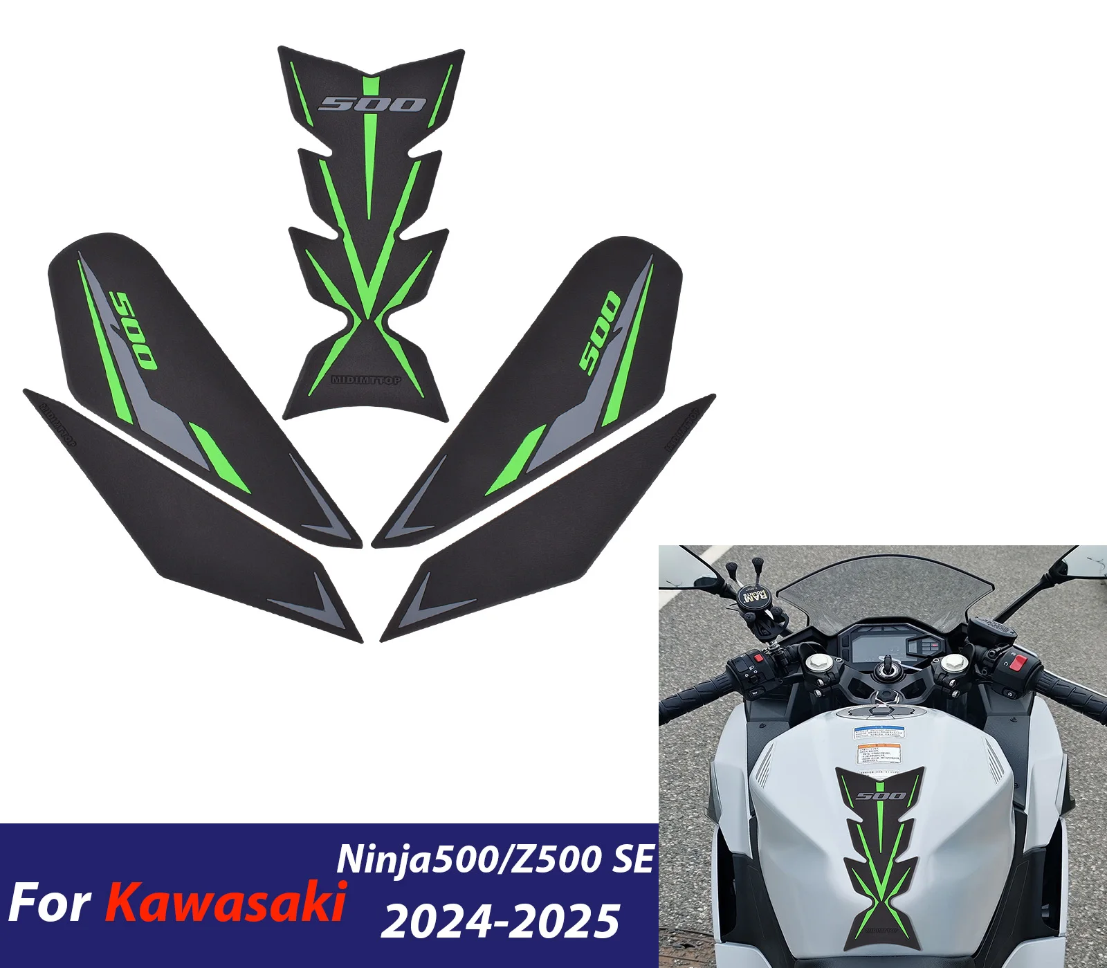 

For Kawasaki Ninja 500 SE Z500 2024-2026 Motorcycle Accessories Non-slip Side Fuel Tank Stickers Waterproof Pad Rubber Sticker