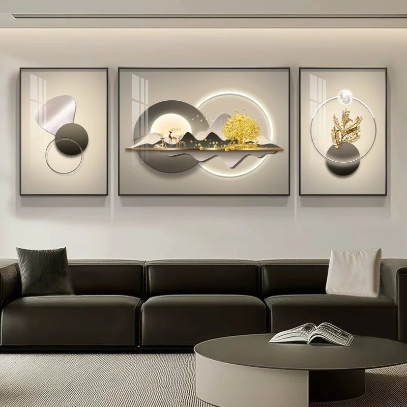 Light luxury living room sofa background wall decoration triptych mural Simple atmosphere abstract combination hanging painting