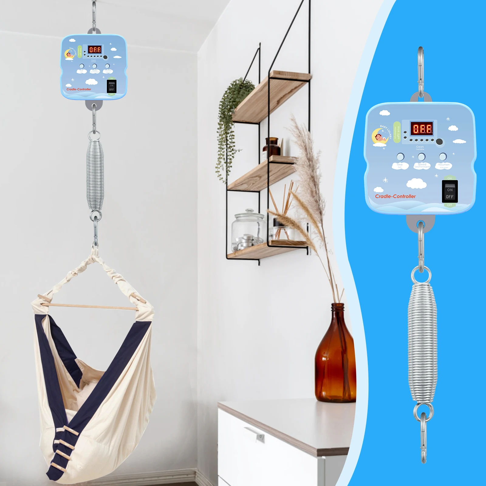 Balançoire électrique pour bébé avec minuterie réglable, ressort 2 pièces, télécommande, jusqu\'à 20 kg