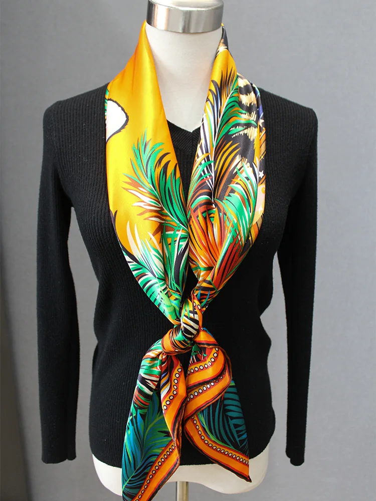 BirdTree 100%Mulberry Silk Scarf, Retro Tiger Print, Women's Gift Elegant Kerchief, 2024 Spring Fashion Satin Shawl A41527QM