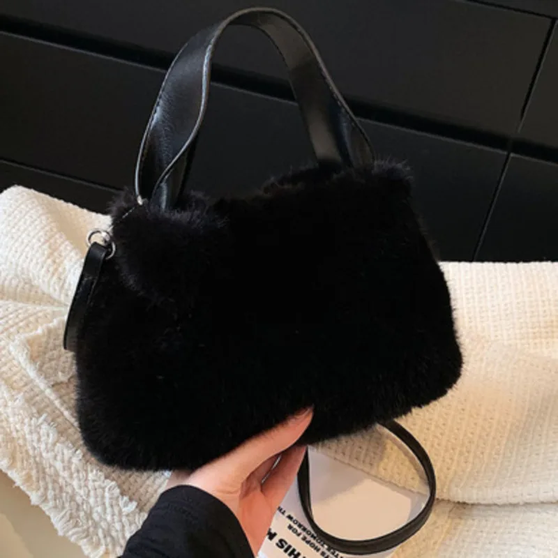 Plush New Bag Imitation Shoulder Mink Wrinkle Handbag For Woman Crossbody Ladies Casual High-Quality Messenger Versatile Luxury