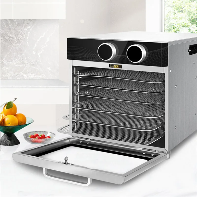 12단 식품 건조기 (듀얼 노브 컨트롤 포함) |   스테인레스 스틸 트레이 및 베이스 |   48시간 타이머, 30 ° C-90을 한국어로 번역해주세요 ° C 조절 가능 |   홈용/