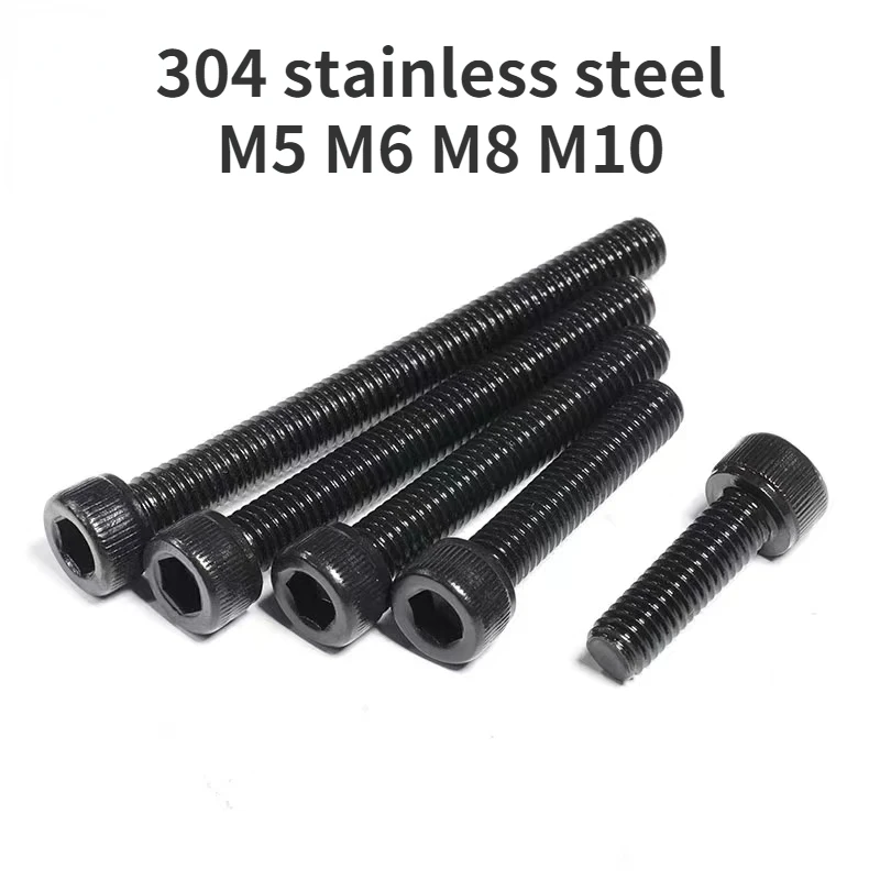 1/2/5/10/20Pcs M5 M6 M8 M10 Black 304 Knurled Inner Hexagon Bolts, Stainless Steel Cylindrical Cup Head Screws Length=6-100mm