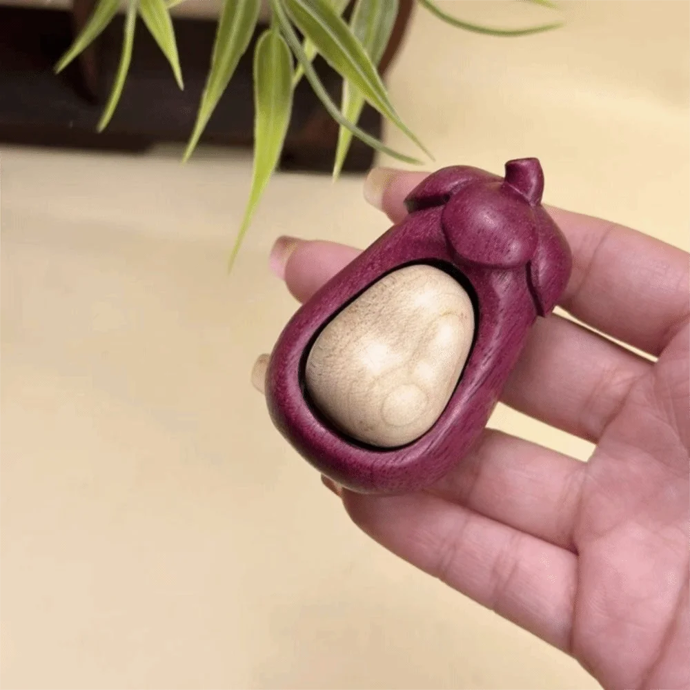 Natural Wood Carved Fidget Squeeze Mini Handheld Portable Pocket-Sized Hand Massage Polished Wood Surface Hanging Loop