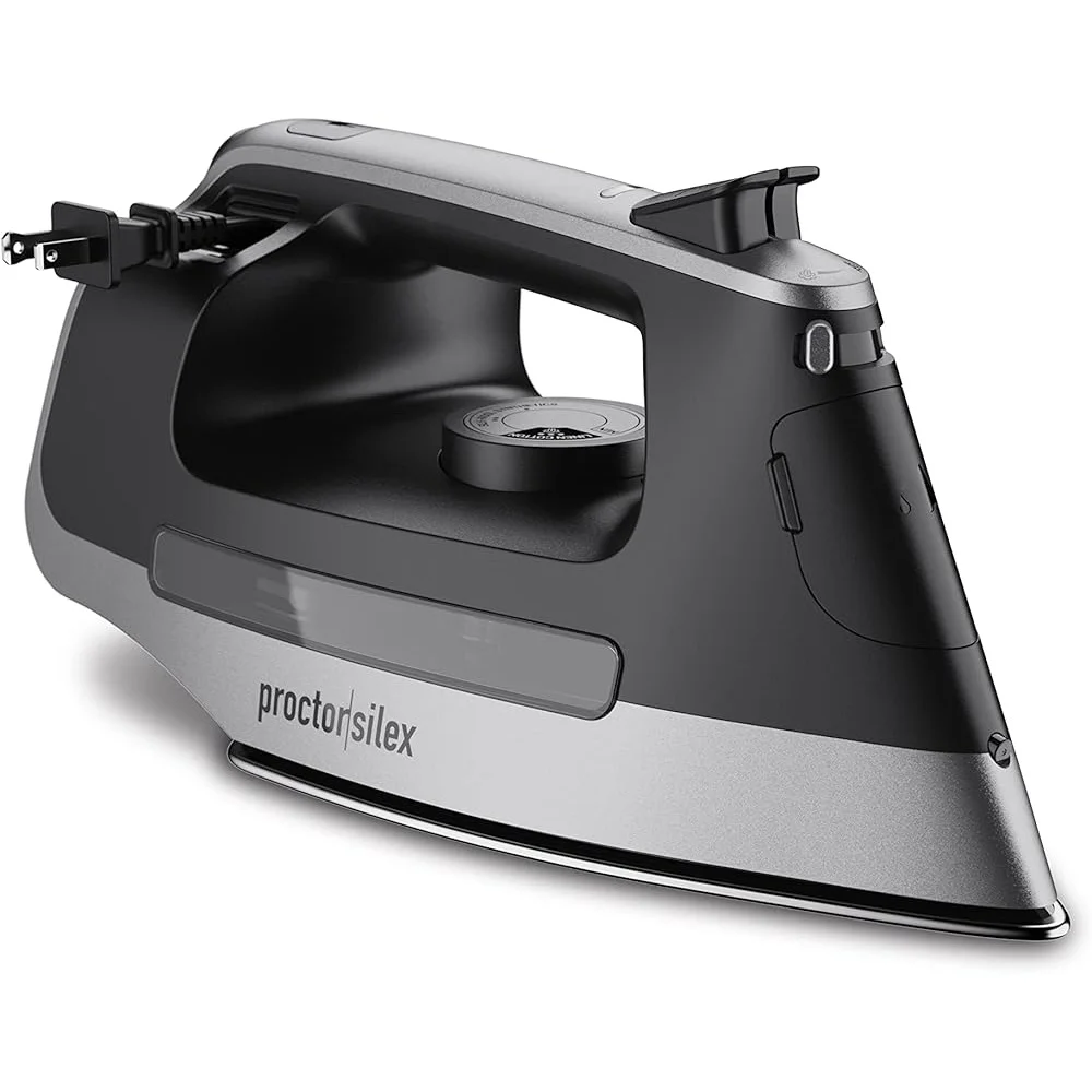 Прочный паровой утюг мощностью 1500 Вт с подошвой из нержавеющей стали. Выдвижной шнур длиной 8 футов. 3-стороннее автоматическое отключение. Легкое наполнение. Защита от капель.