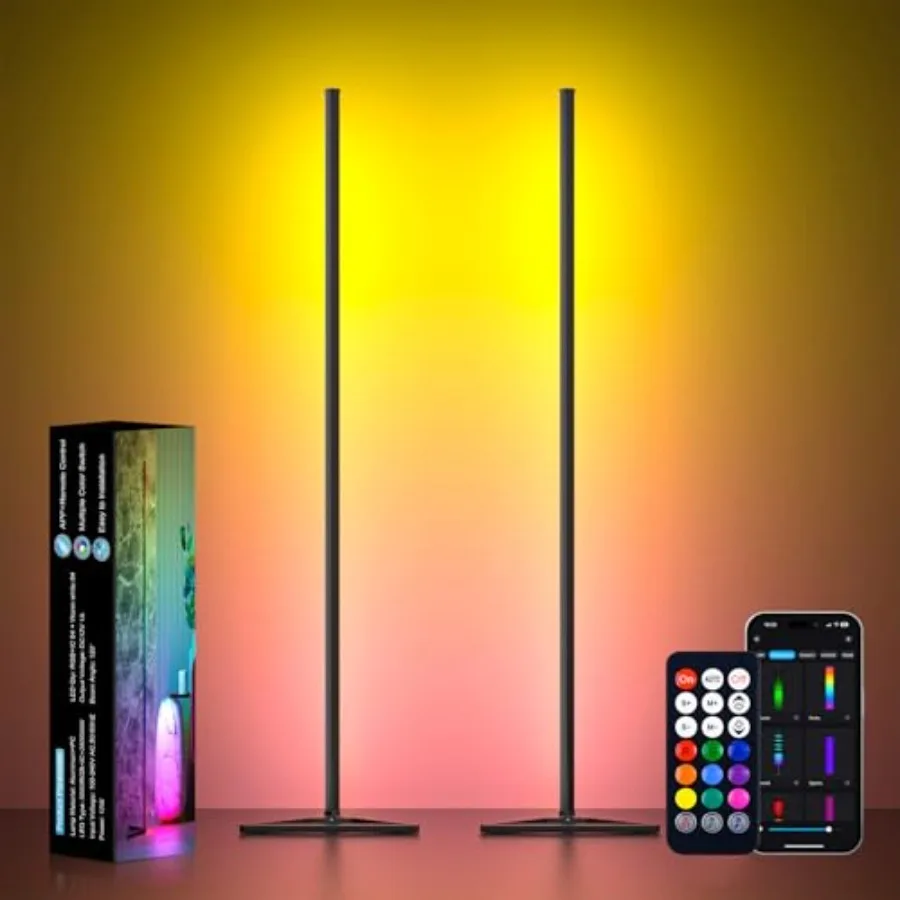 

Умный угловой напольный светодиодный светильник с синхронизацией RGB-подсветки, 56 дюймов, управление через приложение и пульт ДУ, для гостиной и игровой комнаты