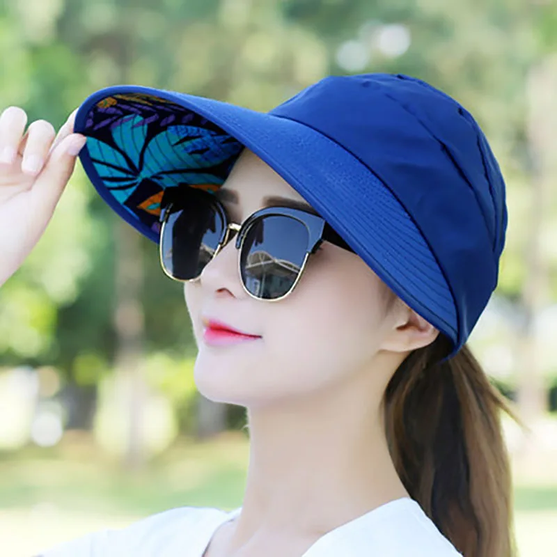 Women\'s outdoor beach black pink red wide brim big sun hat block shade golf caps visor protection female hat for women girl