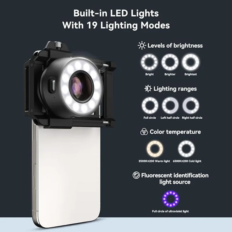 تقييم المجوهرات مجهر الهاتف المحمول: عدسة مجهر الهاتف 120X مع فنجان العين/ضوء LED مضيئة/مشبك عالمي