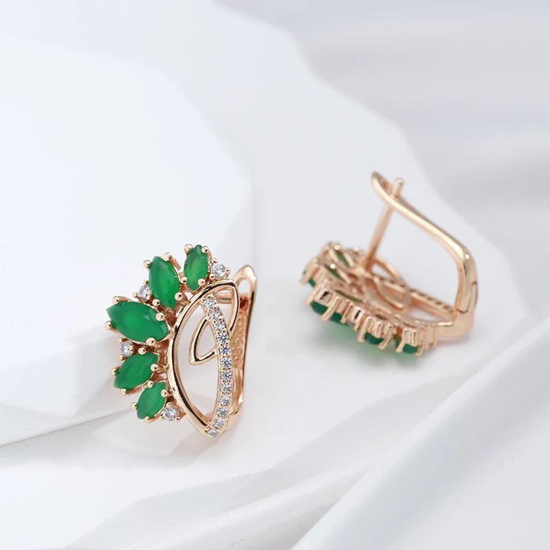 SYOUJYO Green Natural Zircon Stud Earrings For Women 585 Rose Golden Spring Party Jewelry Gift