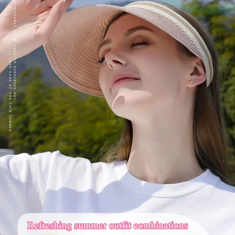 Breitkrempiger Vintage UPF Sonnenhut, Beiger UV-Schutz-Hut, Y2K Urlaubs-Strandhut, Modischer Hut für Frauen, Unverzichtbar für den Urlaub – Detail 1