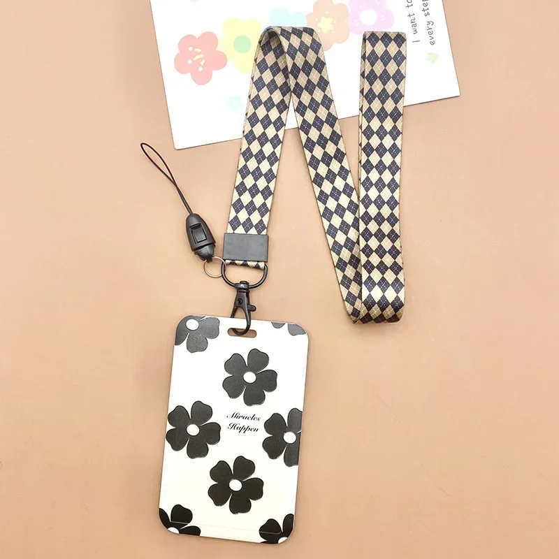 Simple Fresh Flower Student Bus Card Access Protection Card Holder ABS Plastic Card Holder Neck Lanyard