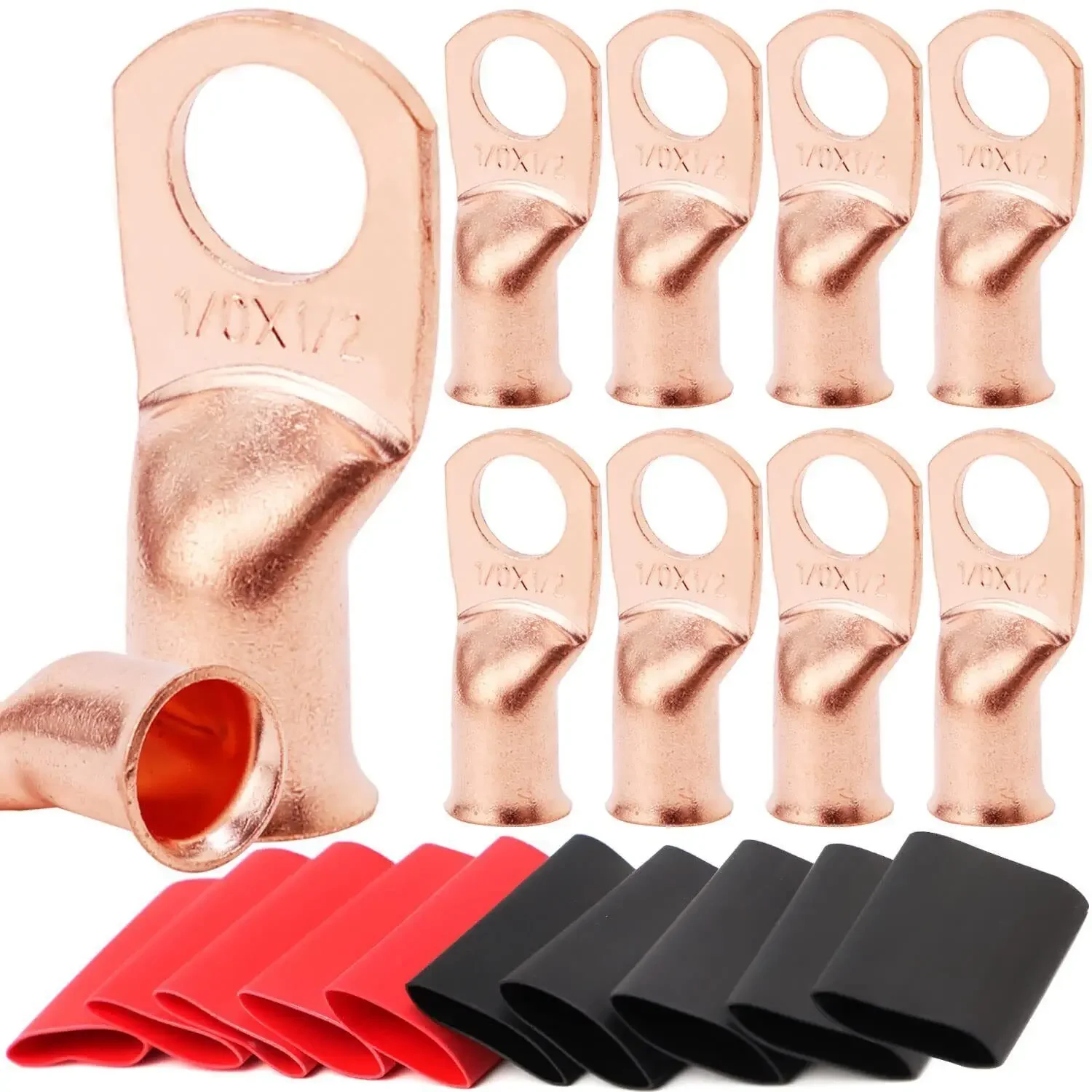 20 قطعة من موصلات طرفية نحاسية، AWG 2 4 6 8 1/0 2/0 حلقة العروة مع أنابيب الانكماش 10 عروات كابل البطارية، مع 10 أنابيب الانكماش #2