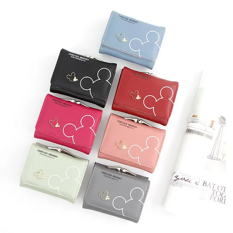 Disney Cartoon Mickey Mouse Wallet for Women\'s PU Leather Coin Purse Woman Mini Short Wallets Girls Bags Fashion Accessories