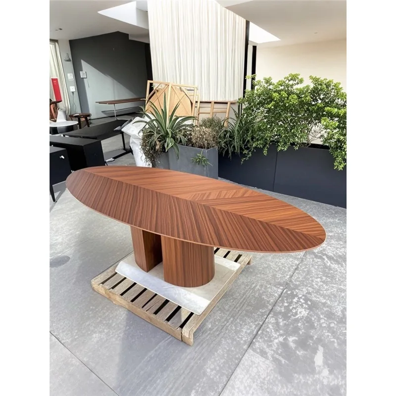 

Dining table oval all solid wood special-shaped villa minimalist light luxury tea table