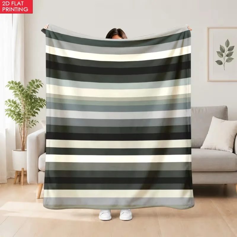 Muted Grey Black Cream Multi Tone Horizontal Striped Blanket Layered Linear Print Soft Cozy Blanket Minimalist Sofa Bed Decor