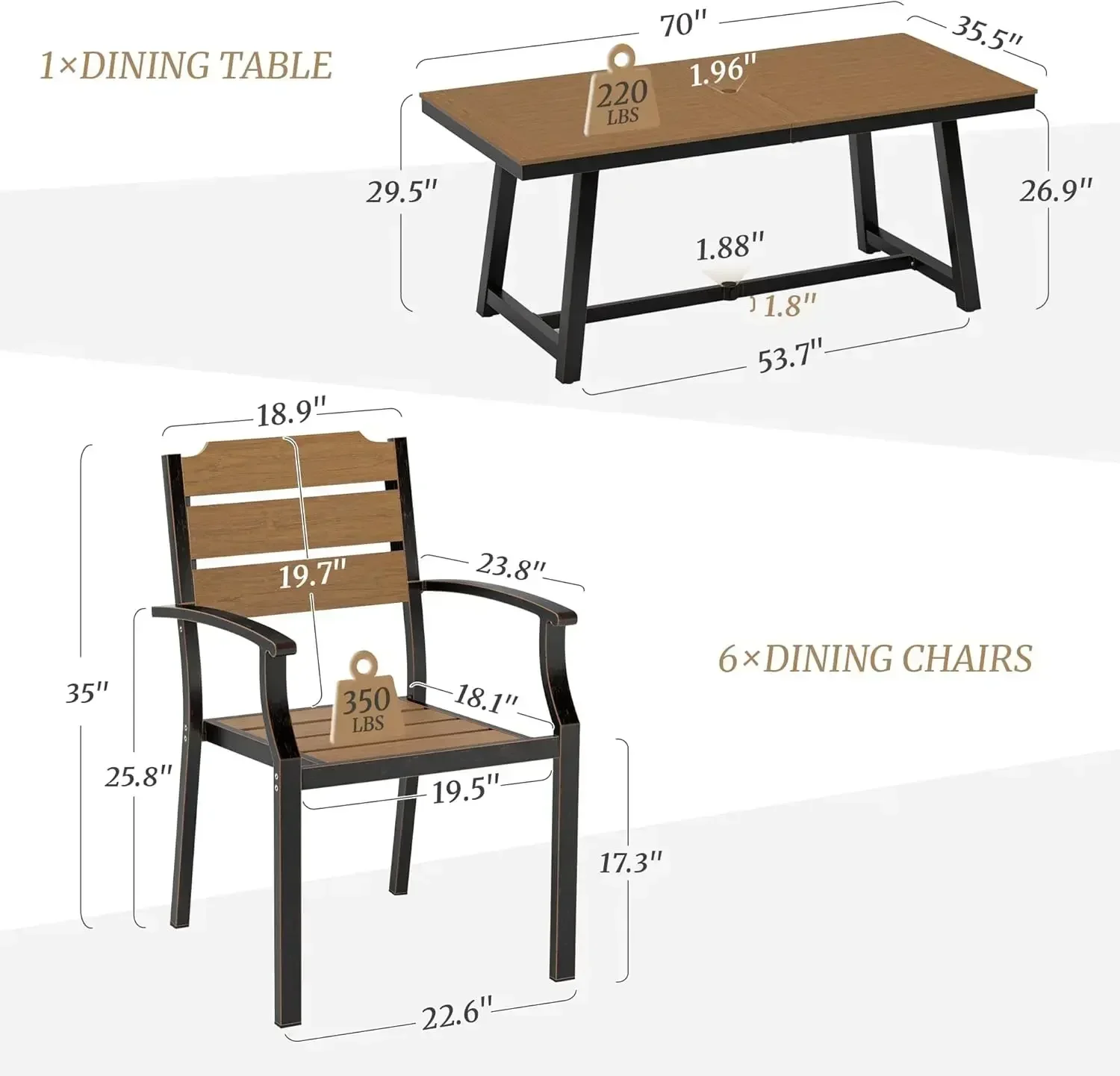 

Горячие продажи! Популярный комплект садовой мебели: стол и стулья, 7 предметов, из всепогодного материала HDPS, для улицы.